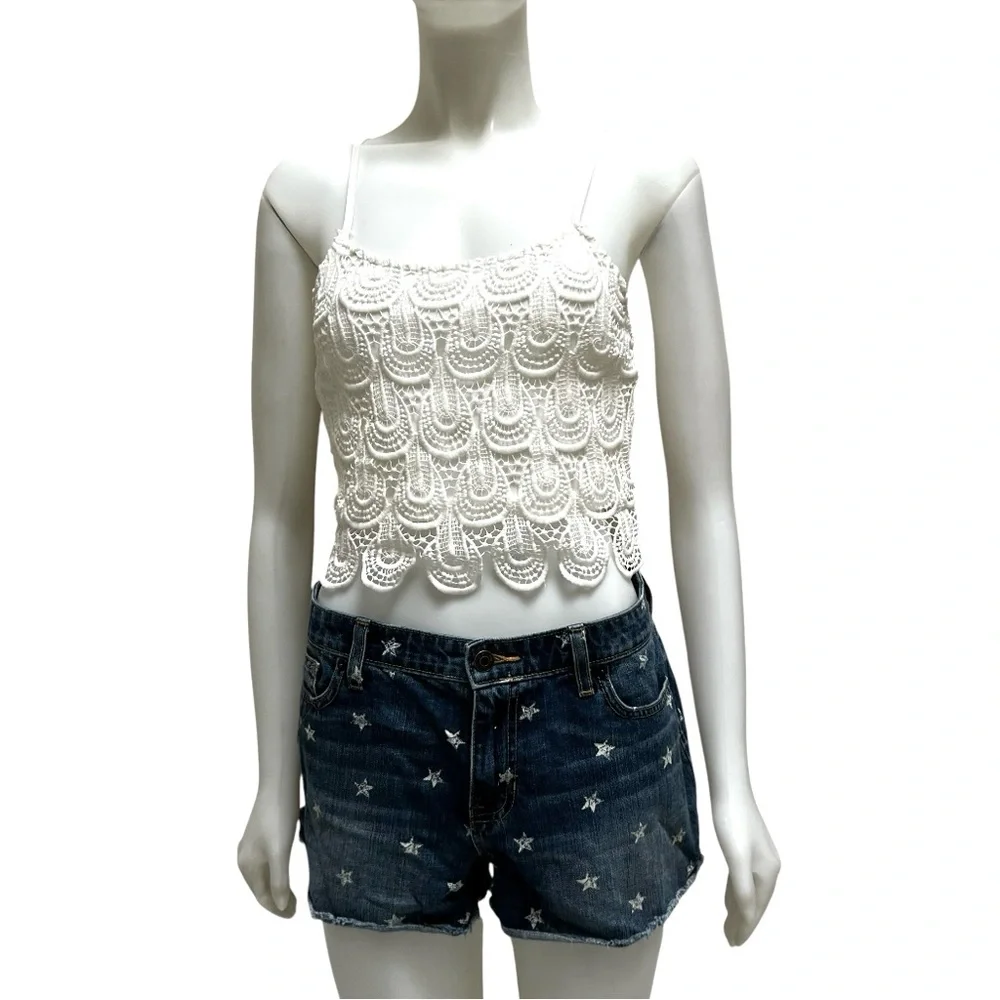 90's GAP Star Print Boyfriend Jean Shorts Faded‎ Trushed Distressed Grunge Goth